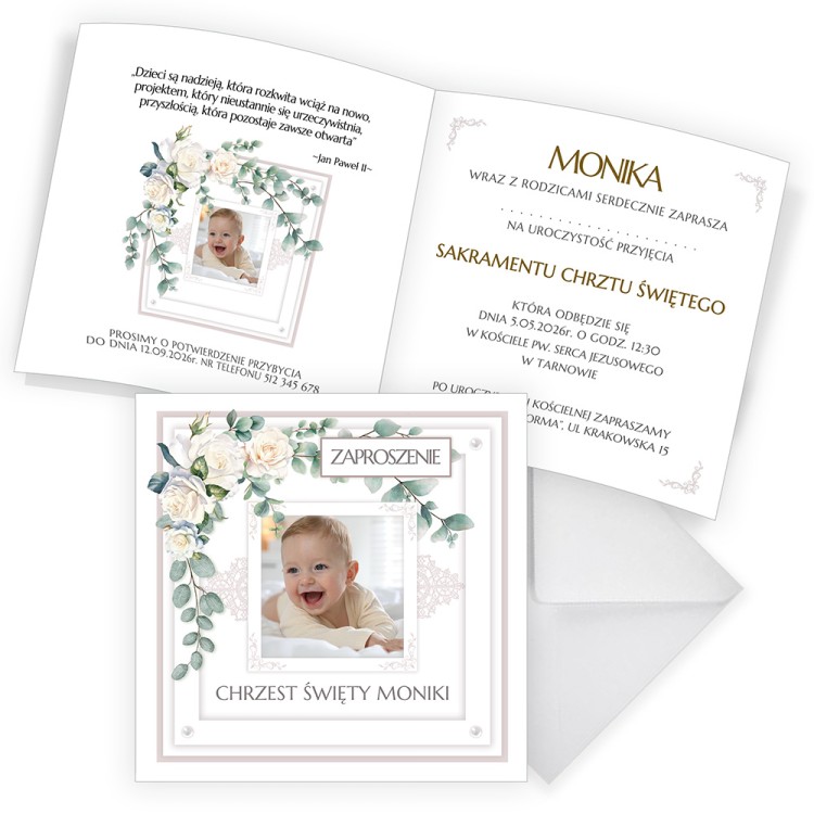 Zaproszenia Personalizowane na Chrzest Uśmiech ze zdjęciem D13_15 komplet