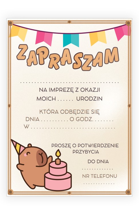 Zaproszenia dla Dzieci KapiParty ZJB_06 tył