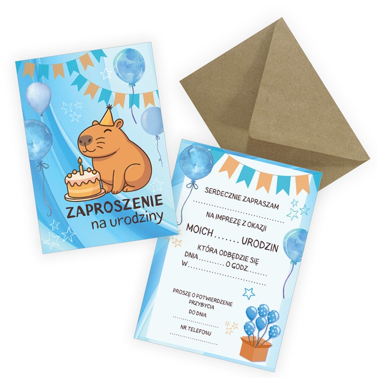 Zaproszenia dla Dzieci Niebieski Kapibara Eko Koperta ZJB_07_ZE1