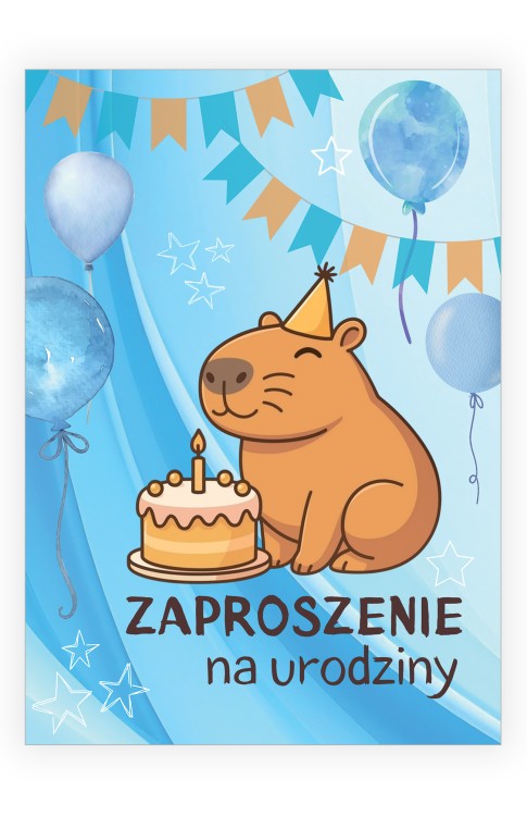 Zaproszenia dla Dzieci Niebieski Kapibara Eko Koperta ZJB_07 przód