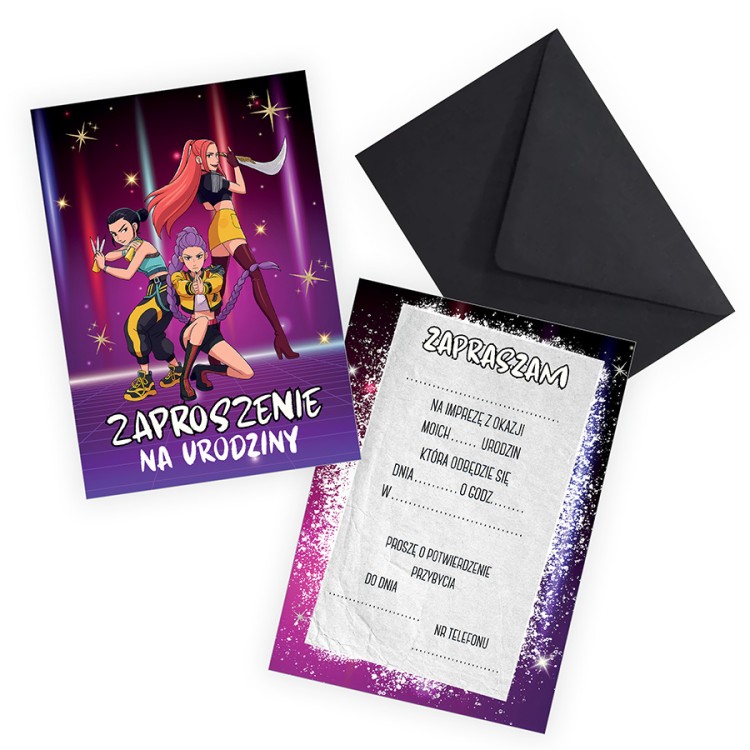 Zaproszenia dla Dzieci Łowczynie Demonów Czarna Koperta ZJB_08_ZC1