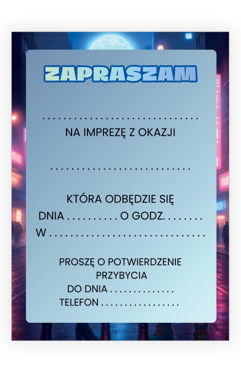 Zaproszenia dla Dzieci Łowczynie Demonów Nocą ZJB_09 tyl