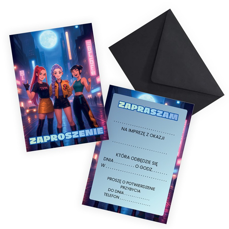 Zaproszenia dla Dzieci Łowczynie Demonów Nocą ZJB_09_ZC1