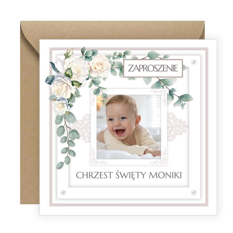 Zaproszenia Personalizowane na Chrzest Uśmiech ze zdjęciem Eko Koperta D13_15_ZE1