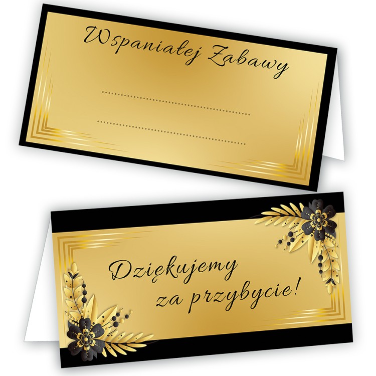 Winietki na Stół Ślubne / na Rocznicę Ślubu Czarno Złote Kwiaty WD_01
