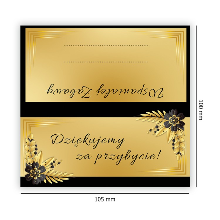 Winietki na Stół Ślubne / na Rocznicę Ślubu Czarno Złote Kwiaty WD_01 wymiar