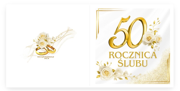 Zaproszenia Personalizowane na Rocznicę Ślubu Biało Złote Róże Eko Koperta D13_10 przód