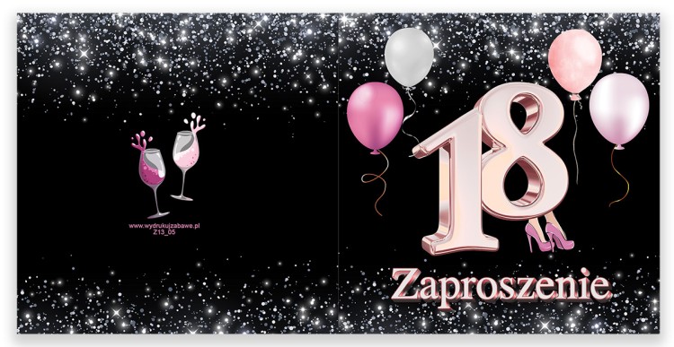 Zaproszenia na 18 Urodziny Różowe szpilki Różowa Koperta Z13_05 przód