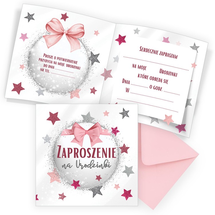Zaproszenia dla Dzieci na Urodziny Gwiazdki Różowa Koperta Z13_08_ZR1