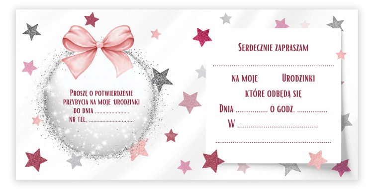 Zaproszenia dla Dzieci na Urodziny Gwiazdki Różowa Koperta Z13_08 środek