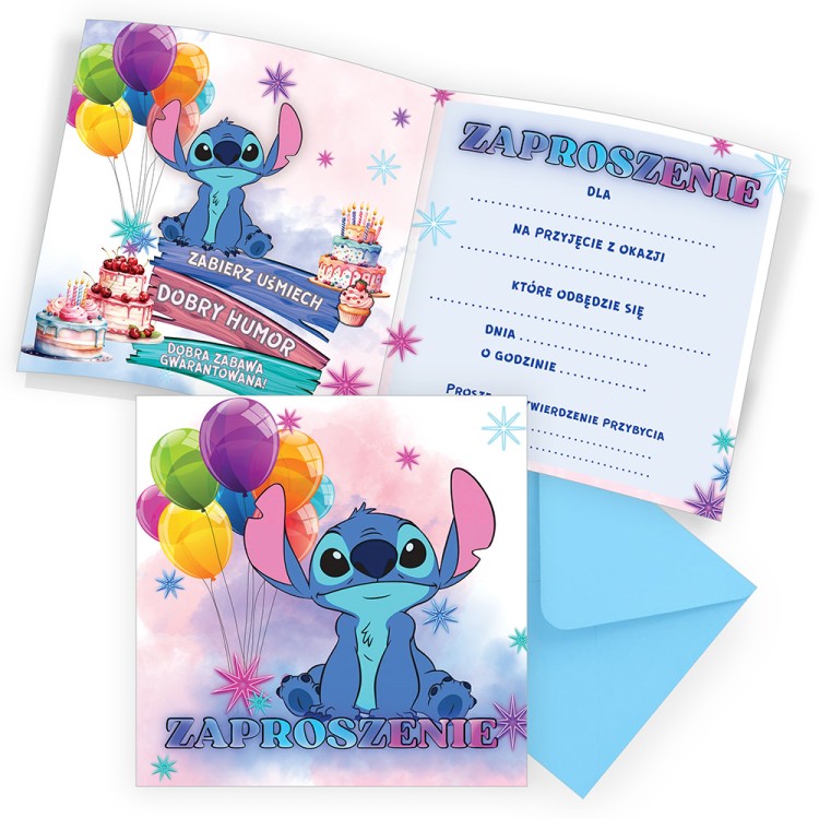 Zaproszenia dla Dzieci Stworek z Balonami Niebieska Koperta Z13_10_ZN1