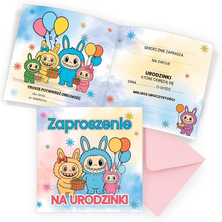 Zaproszenia dla Dzieci na Urodziny LabooParty Różowa Koperta Z13_12_ZR1
