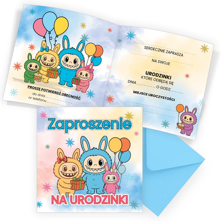 Zaproszenia dla Dzieci na Urodziny LabooParty Niebieska Koperta Z13_12_ZN1