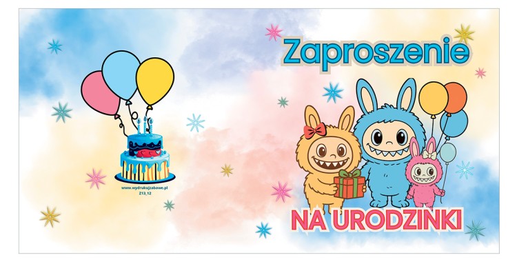 Zaproszenia dla Dzieci na Urodziny LabooParty Niebieska Koperta Z13_12 przód