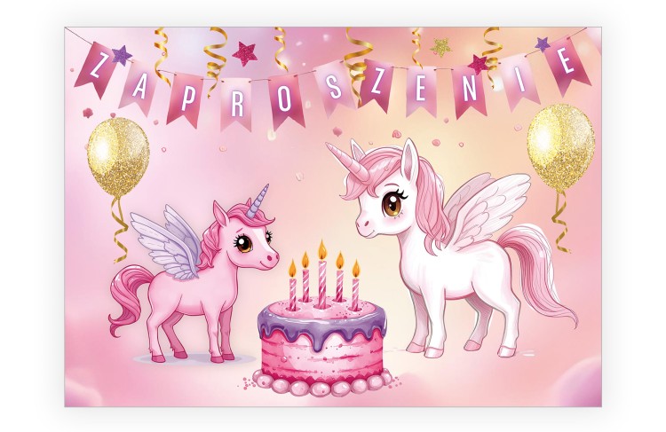 Zaproszenia dla Dzieci Jednorożce ZJB_10 przód