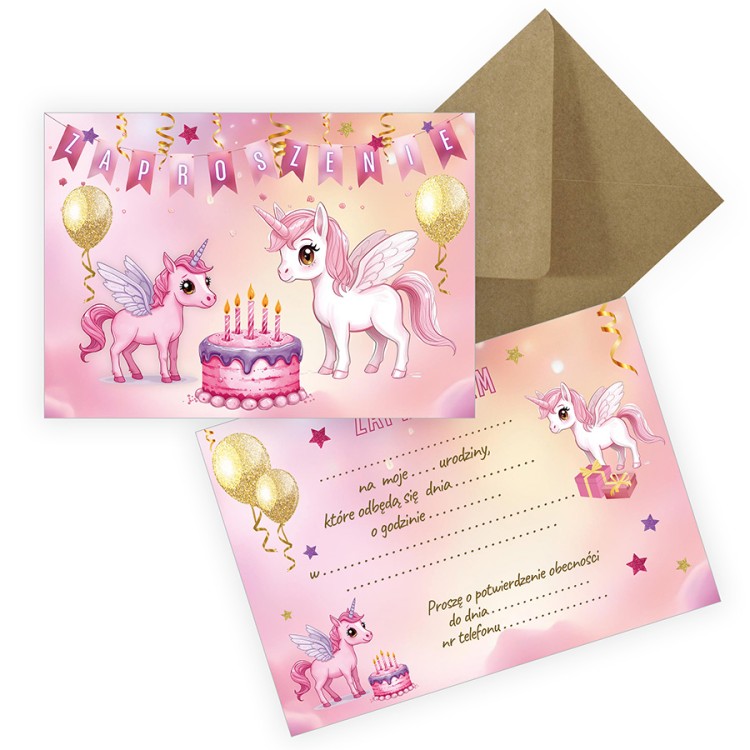 Zaproszenia dla Dzieci Jednorożce ZJB_10_ZE1