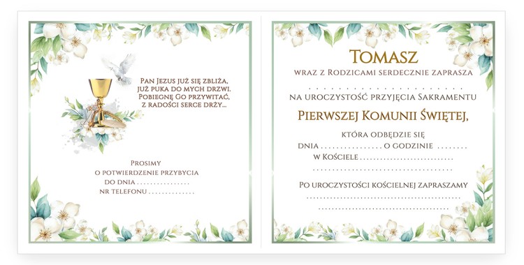 Zaproszenia  na Komunię Personalizowane Chłopczyk D13_16 tył