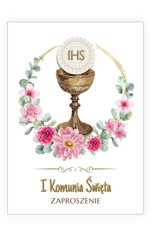 Zaproszenia na Komunię dla Dziewczynki Kielich Eko Koperta ZJB_12 przód