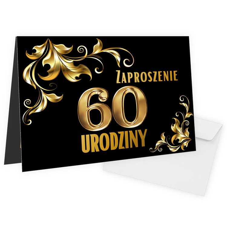 Zaproszenia na 60 urodziny Złote Balony Czarne Złoto WB_64