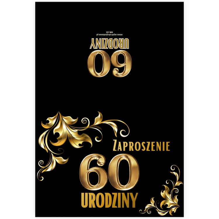 Zaproszenia na 60 urodziny Złote Balony Czarne Złoto WB_64 przód