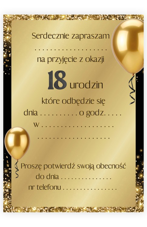 Zaproszenia na 18 Urodziny Cyfra Czarna Koperta ZJB_13 tył