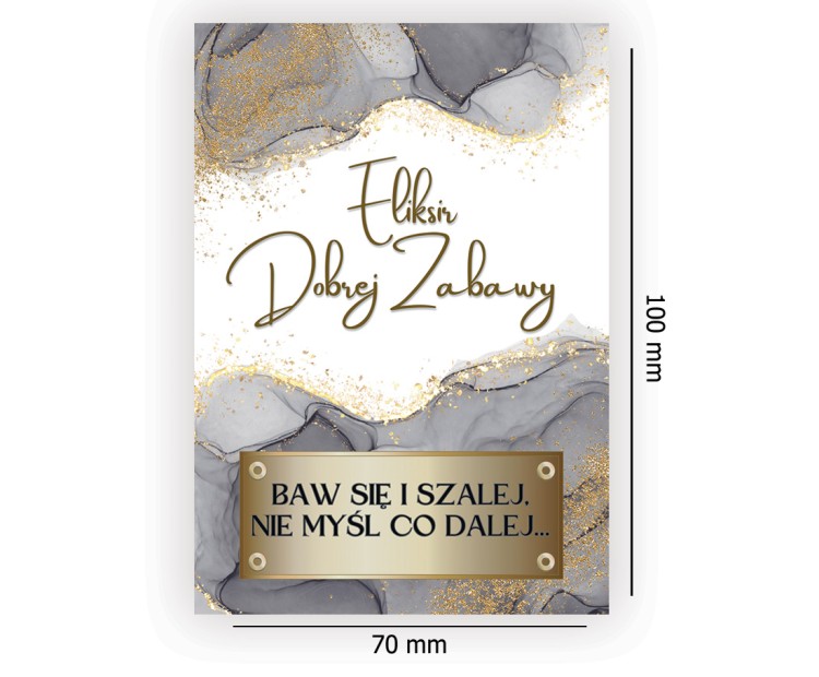 Naklejki na Butelki na Imprezę Czarno Złote NAK_121 wymiary