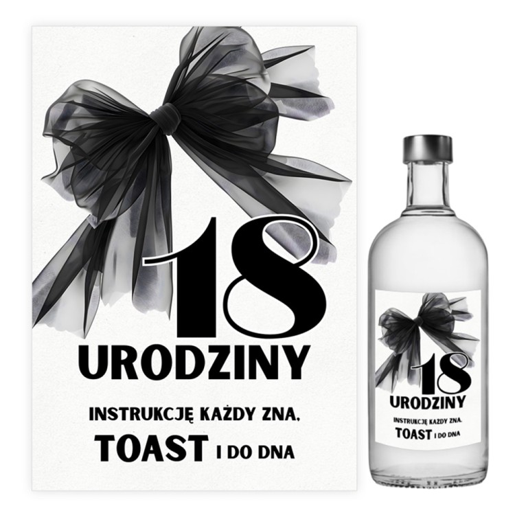 Naklejki na Butelki na 18 Urodziny Czarna Kokarda NAK_125