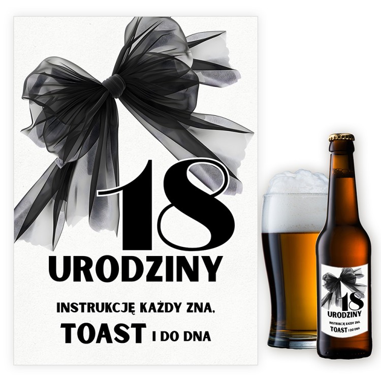 Naklejki na Butelki na 18 Urodziny Czarna Kokarda NAK_125 komplet