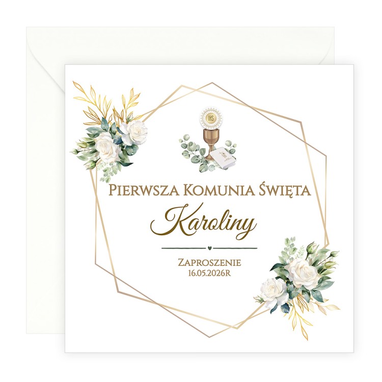 Zaproszenia Personalizowane na Komunię Geometryczne Kwiaty D13_20