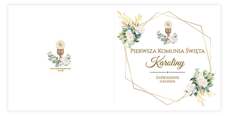 Zaproszenia Personalizowane na Komunię Geometryczne Kwiaty D13_20 przód