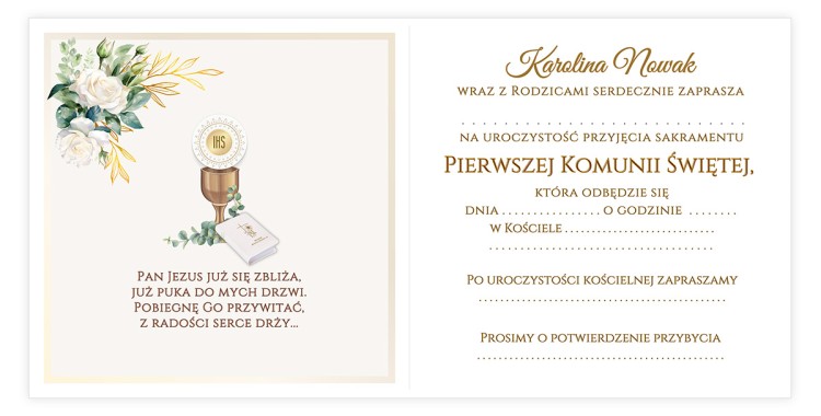 Zaproszenia Personalizowane na Komunię Geometryczne Kwiaty D13_20 środek