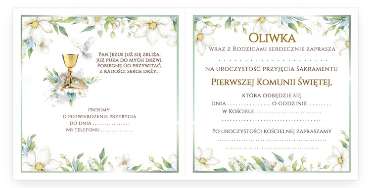 Zaproszenia Personalizowane na Komunię Dziewczynka D13_17 środek
