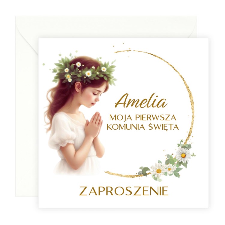 Zaproszenia Personalizowane na Komunię Stokrotka Dziewczynka D13_21