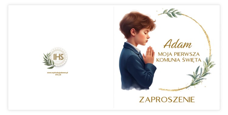 Zaproszenia Personalizowane na Komunię Stokrotka Chłopczyk D13_22 przód