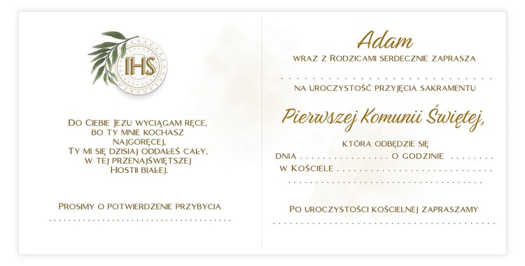 Zaproszenia Personalizowane na Komunię Stokrotka Chłopczyk D13_22 środek