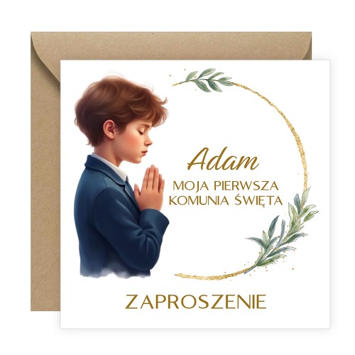 Zaproszenia Personalizowane na Komunię Stokrotka Chłopczyk Eko Koperta D13_22_ZE1