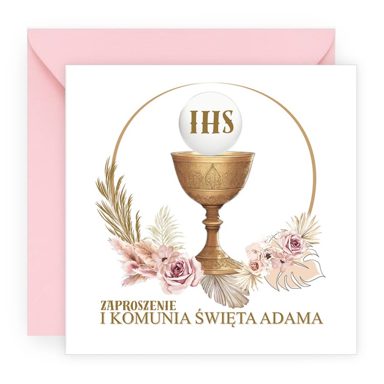 Zaproszenia Personalizowane na Komunię Harmonia Różowa Koperta D13_23_ZR1
