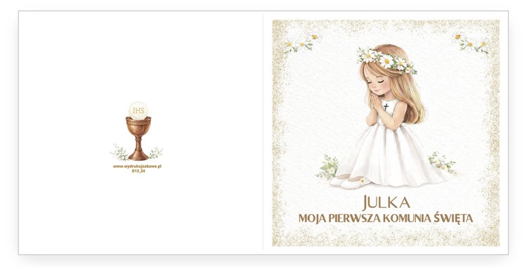 Zaproszenia Personalizowane na Komunię Delikatne Dziewczynka D13_24 przód