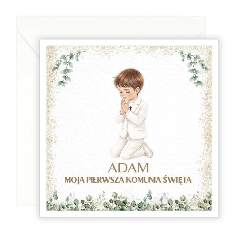 Zaproszenia Personalizowane na Komunię Delikatne Chłopczyk D13_25