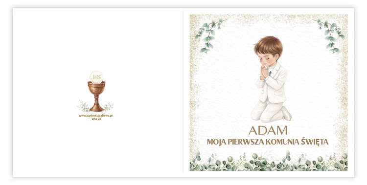Zaproszenia Personalizowane na Komunię Delikatne Chłopczyk D13_25 przód