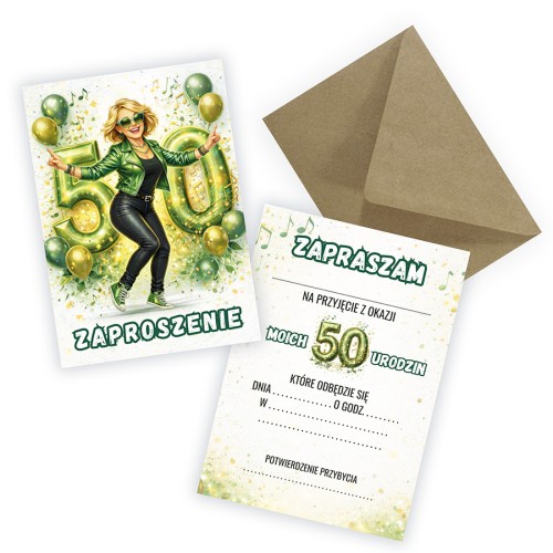 Zaproszenia na 50 Urodziny Szalone Eko Koperta ZJB_16_ZE1