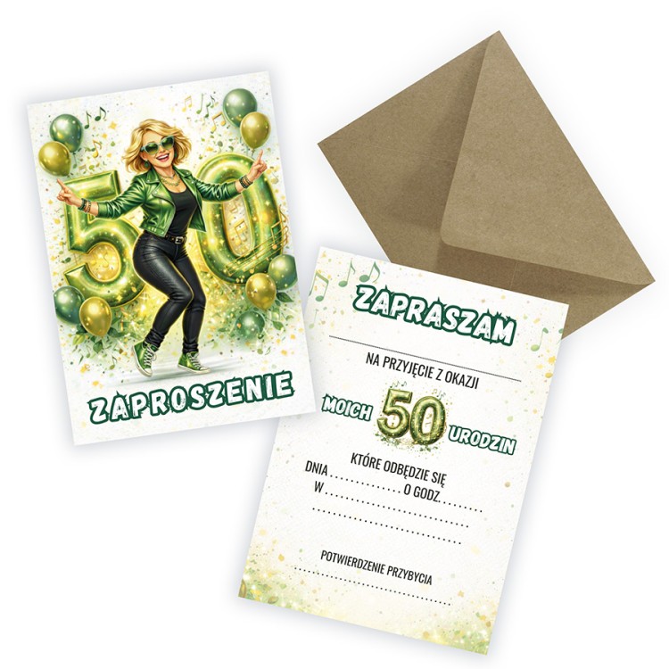 Zaproszenia na 50 Urodziny Szalone Eko Koperta ZJB_16_ZE1