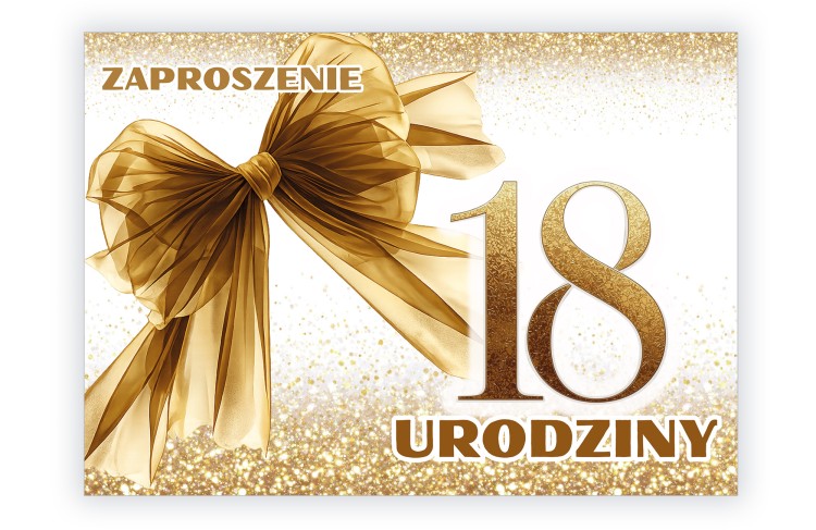 Zaproszenia na 18 Urodziny Złoto ZJB_17 przód