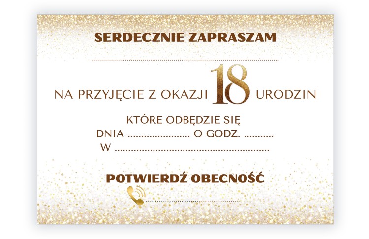 Zaproszenia na 18 Urodziny Złoto ZJB_17 tył