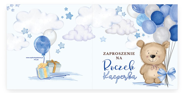 Zaproszenia Personalizowane na Roczek Niebieski Miś P13_03 przód