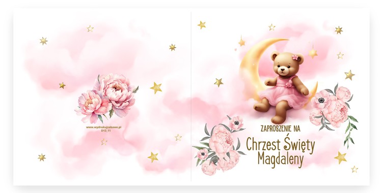 Zaproszenia Personalizowane na Chrzest Święty Miś na księżycu D13_11 przód