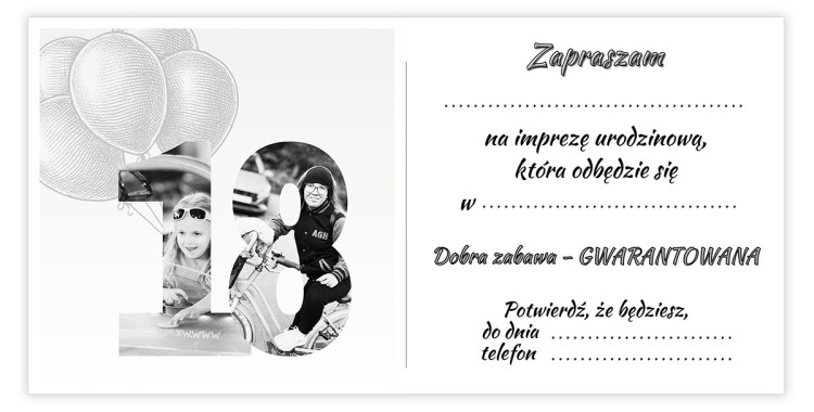 Zaproszenia Personalizowane na 18 Urodziny Wspomnienia ze zdjęciami D13_26 środek