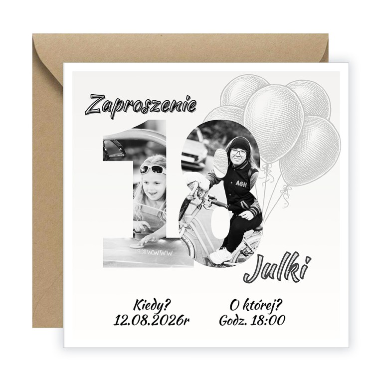 Zaproszenia Personalizowane na 18 Urodziny Wspomnienia ze zdjęciami Eko Koperta D13_26_ZE1
