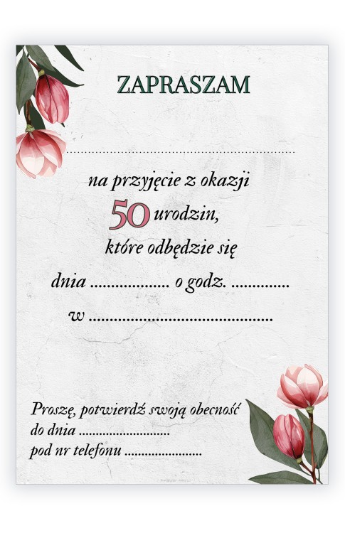 Zaproszenia na 50 Urodziny Róża ZJB_22 tył
