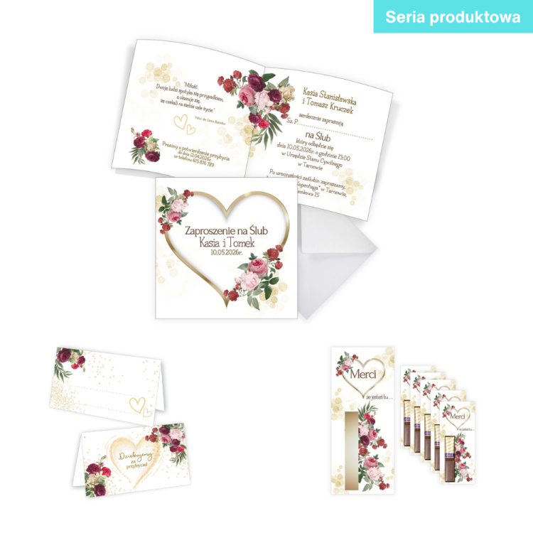 Podziękowania dla gości Merci Złote Serca - 5 sztuk PDM_38 seria produktowa